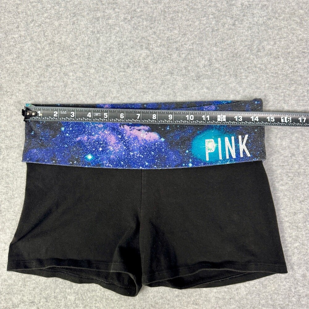 PINK Yoga Shorts Womens Size S Black Galaxy Foldover Waistband Stretch - Picture 6 of 8